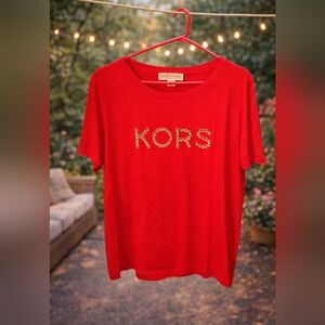 Michael Kors Vibrant Red Tee with Embellished Logo